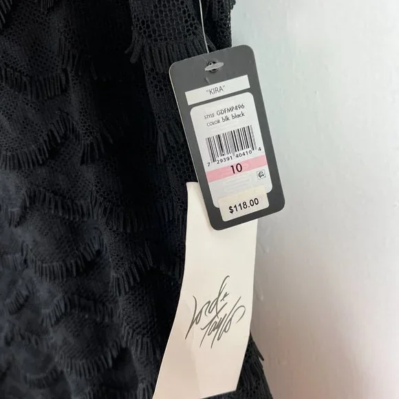 NWT Guess Black Kira Scalloped Eyelash Fringe Lace Dress LBD Size 10 NEW I991 - Picture 6 of 11